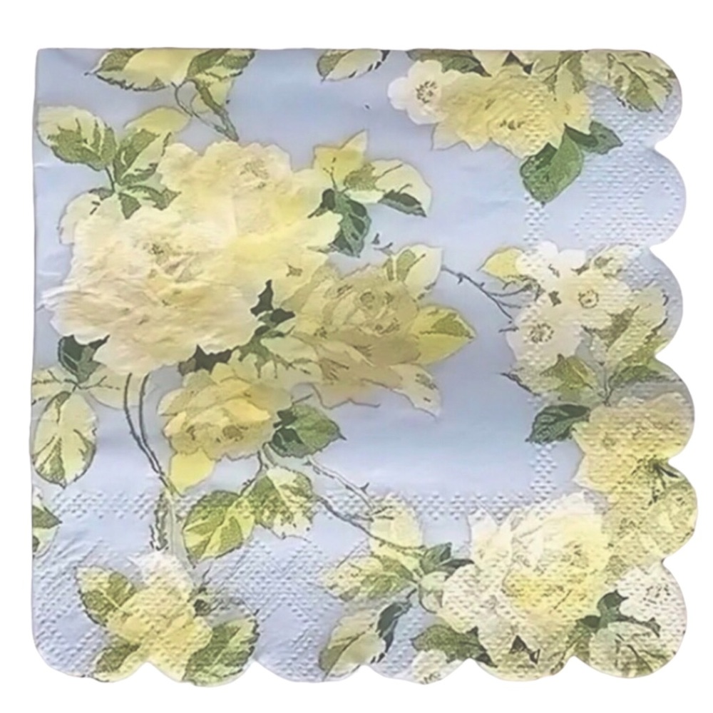 Two (2) INDIVIDUAL Laura Ashley Floral Scalloped Edge Beverage Decoupage Napkins